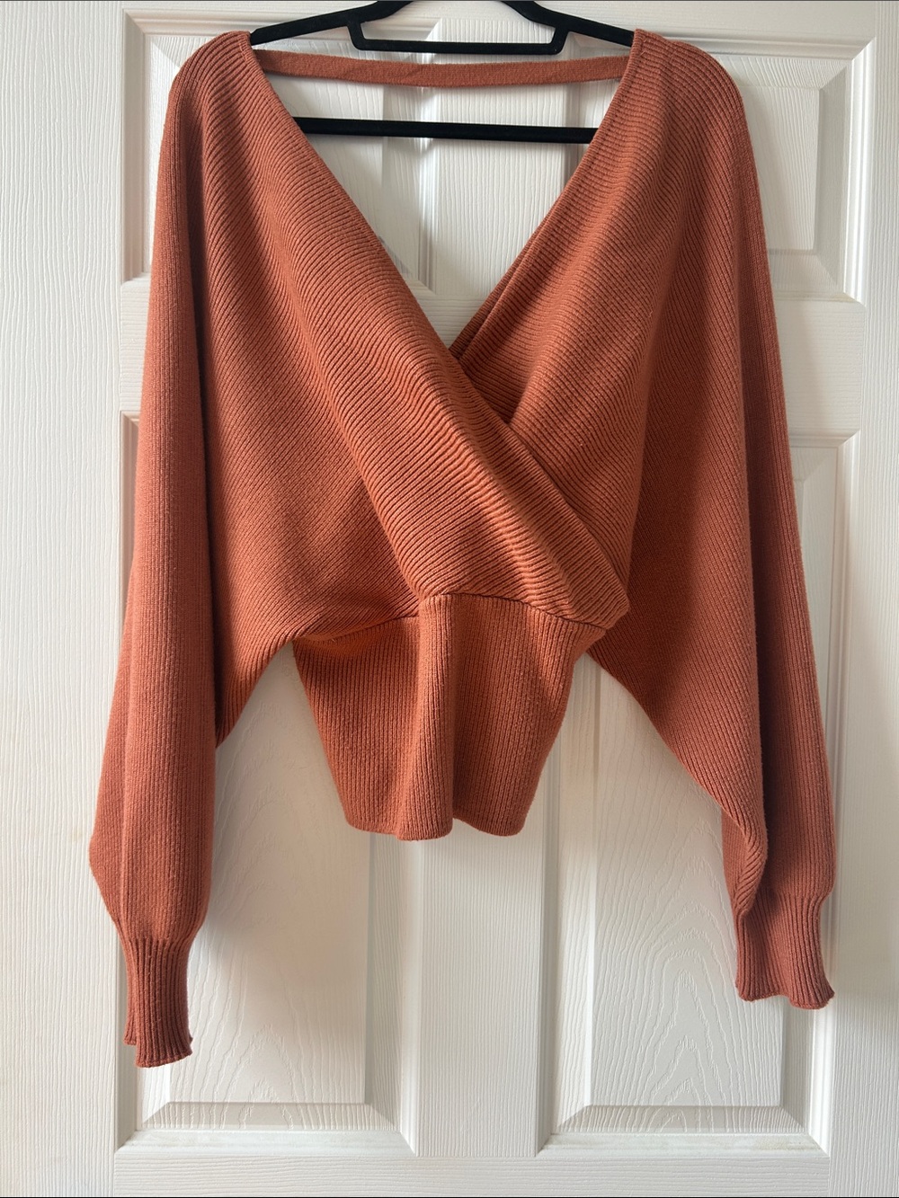 Love Tree Off-the-Shoulder Rust Wrap Sweater